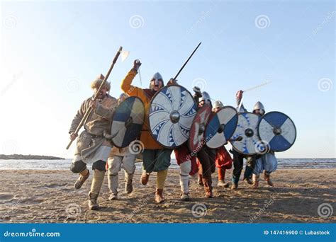 Slavic Warriors Reeanctors Fight Stock Photo - Image of armor, hauberks: 147416900