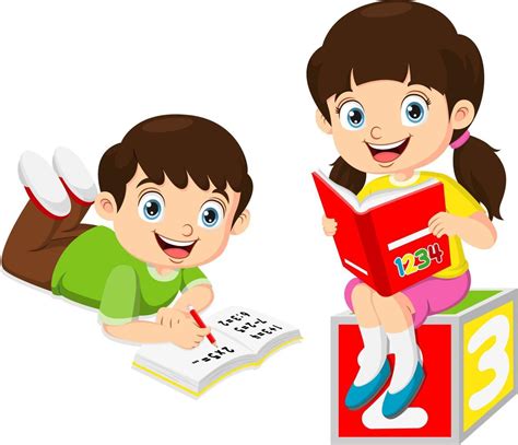 Cute Little Boy And Girl Study Together 13178259 Vector Art At Vecteezy