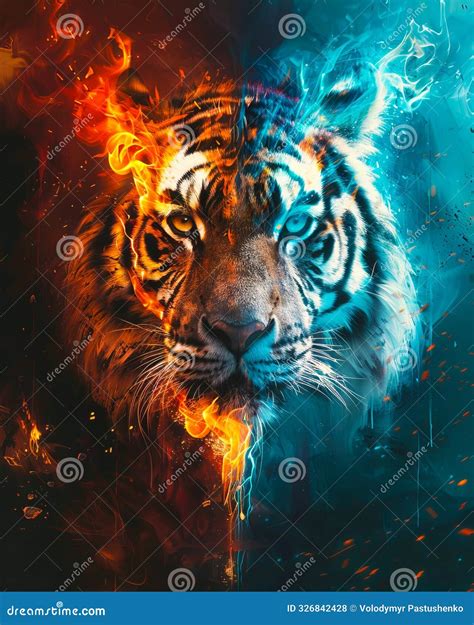 A Tiger With Fire And Flames On Its Face Stock Photo Image Of Fire