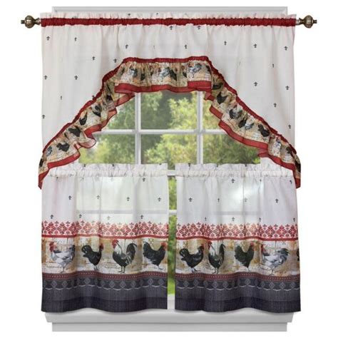 Kitchen Curtains Tier 57 X 36 And Swag 57 X 30 Set Rooster By Achim Ebay