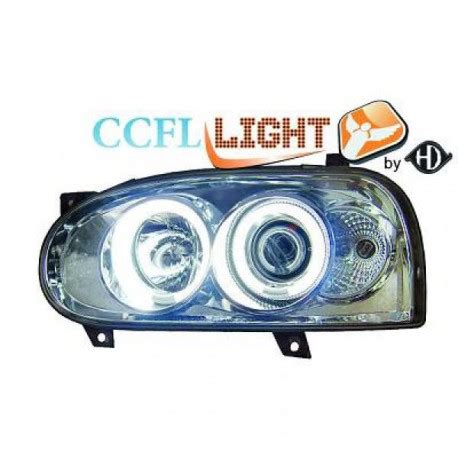 SET DE DEUX PHARES AVANT ANGEL EYES BLANC AU CCFL FOND CHROME VW GOLF 3