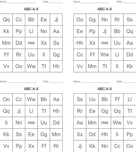 Abc A X Bingo Cards Wordmint