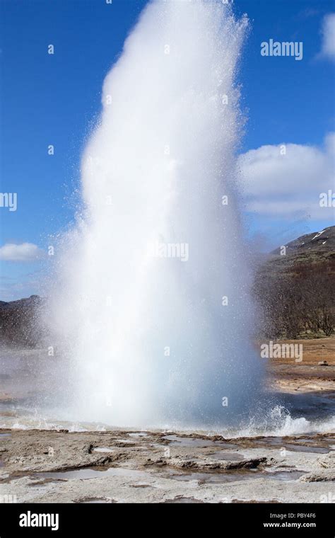 Strokkur Geysir Eruption At The Geysir Geothermal Park On The Golden