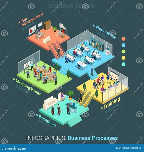 Flat D Isometric Business Office Floors Interior Rooms Concept Vector