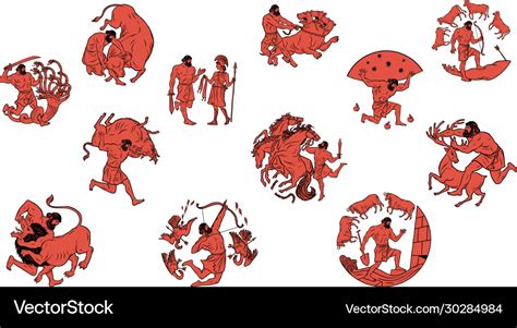 Collection Set Labours Hercules Heracles Vector Image