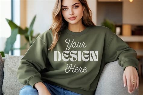 Gildan 18000 Military Green Mockup 1 Graphic By Mockup Infinity