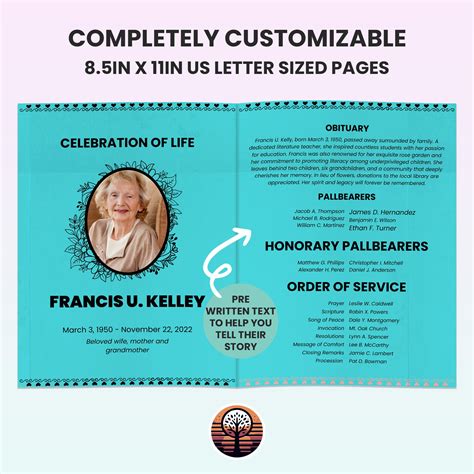 Funeral Program Template Printable Order of Service for - Etsy