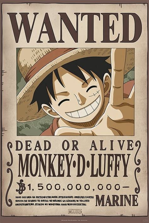 Poster Quadro One Piece Wanted Luffy Posters De Parede