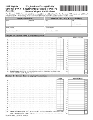 Fillable Online Form Schedule Svk Virginia Pass Through Entity