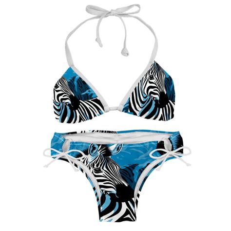 Zebra Detachable Sponge Adjustable Strap Bikini Set Two Pack Swim