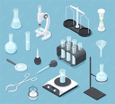 Equipamentos De Laboratorio De Quimica - Equipamento de laboratório químico isométrico. conjunto de equipamentos ...