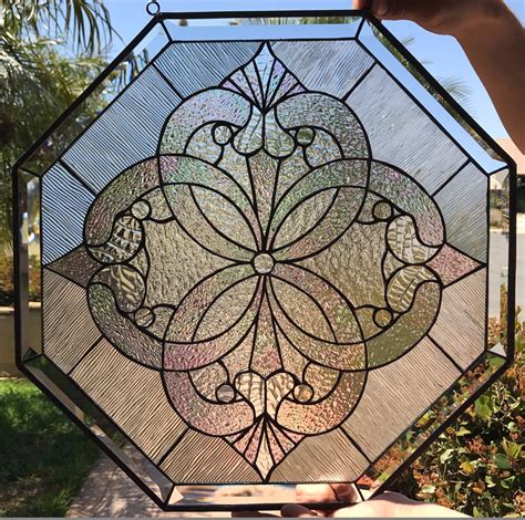 Octagon Windsor Beautiful Clear Textured Leaded Stained Glass Window Panel