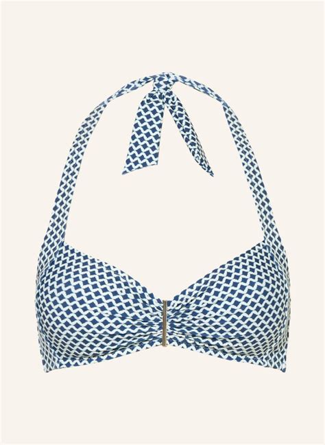 Watercult Halter Neck Bikini Top Nautic Call In Dark Blue Cream