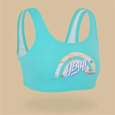 Bikini Oberteil Mädchen Bustier Lana 500 türkis Blau grün weiß von Decathlon ansehen