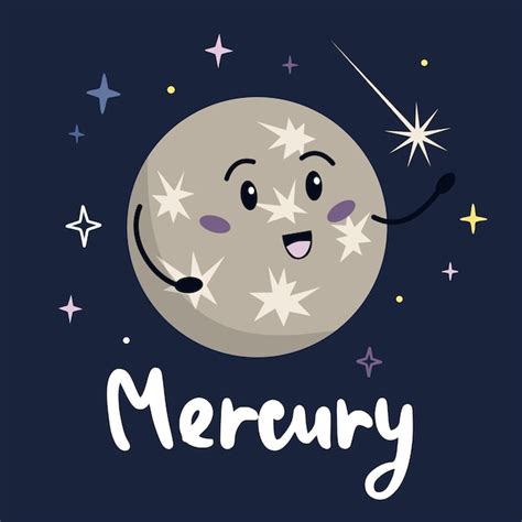 Premium Vector Cute Cartoon Planet Character Mercury With Funny Face