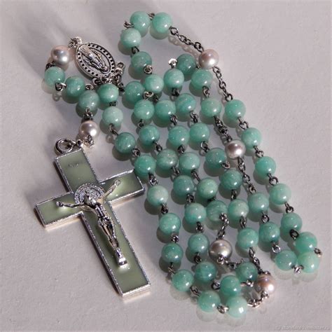 Четки католические (розарий). Амазонит, натуральный жемчуг, сталь в ...