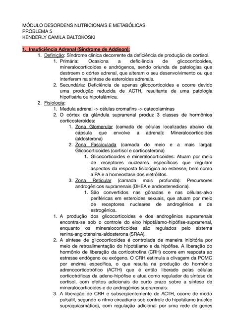 Insuficiência Adrenal MÓdulo Desordens Nutricionais E MetabÓlicas