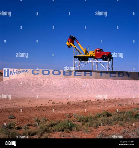 Welcome To Coober Pedy Sign Opal Mining Town In South Australia Stock