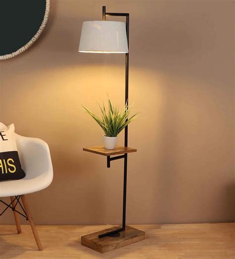 Buy Hubble White Cotton Shade Shelf Floor Lamp With Metal Base At