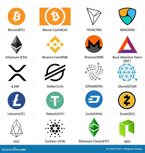 Icon Set Of Twenty Most Recognizable Crypto Coins With A Signed Name