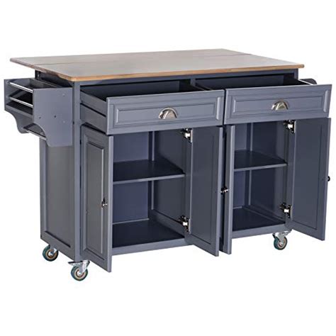 Homcom Rolling Oak Wood Drop Leaf Kitchen Island Cart With Storage And