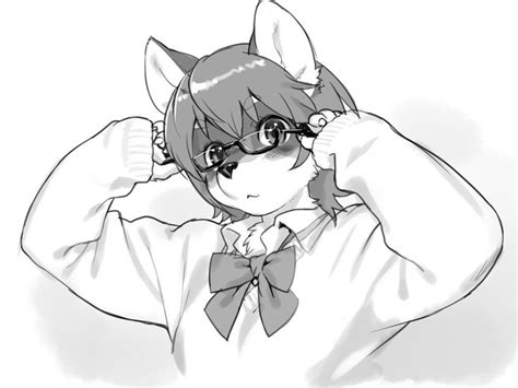 An Anime Character With Glasses And A Cat Ears On Her Head Is Posing