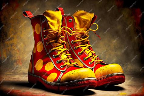 Premium Photo | Bright red and yellow clown shoes for circus performances