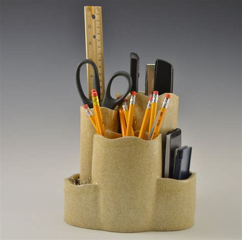 Stoneware Desk Caddy Ceramic Desk Organizer Pottery Pen And Paper