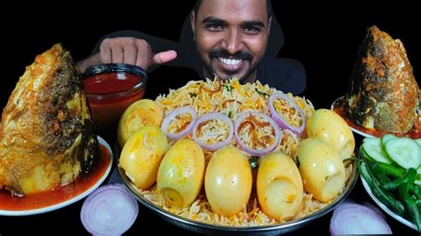 ASMR EATING EGG BIRYANI SPICY FISH HEAD CURRY SALAD CHILLI MUKBANG