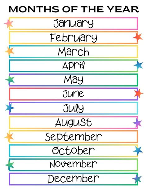 Free Printable Months Of The Year