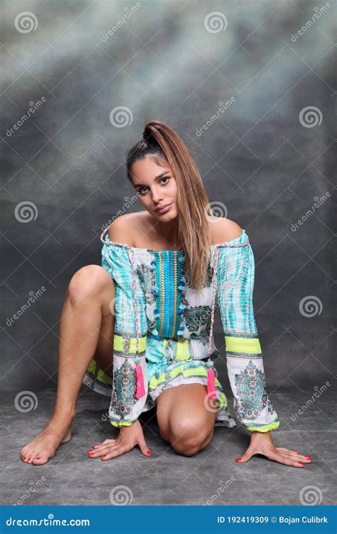 Beautiful Brunette Female Model Posing In Studio On Isolated Background Style Trends Fashion