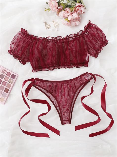 Floral Lace Sheer Lingerie Set Wishupon