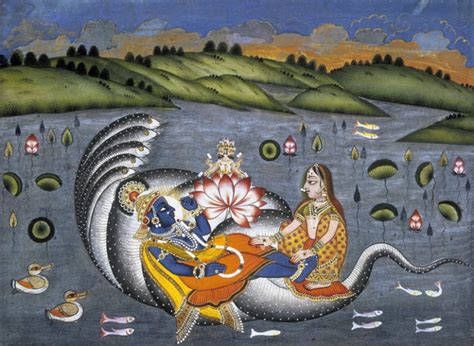 Art Vishnu Reclining On A Serpent From The Bhagavata Purana