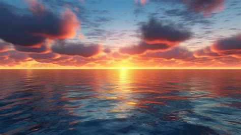 Serene Ocean Sunrise With Vanilla Clouds Captivating 3d Rendering