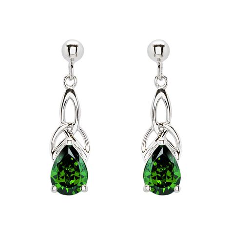 Sterling Silver Emerald Green Cubic Zirconia Trinity Knot Earrings