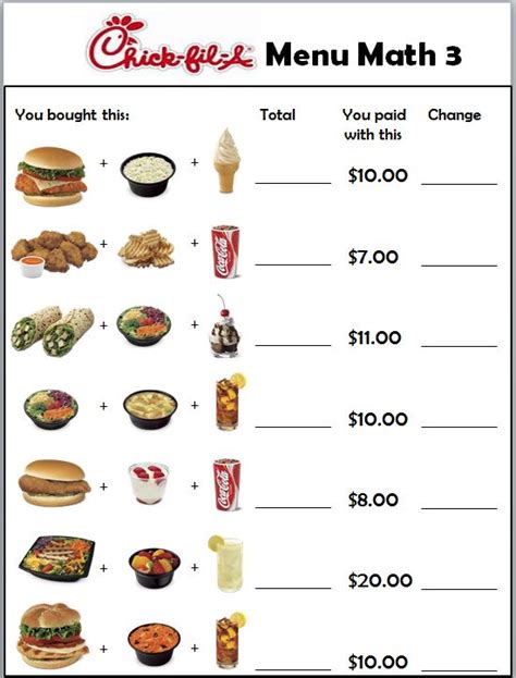 Free Menu Math Printables