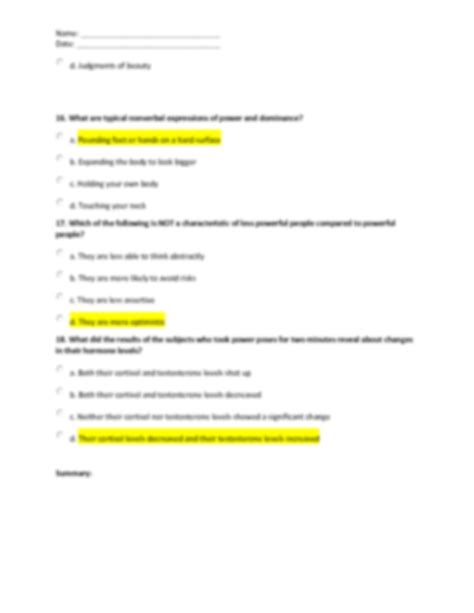 SOLUTION: Your Body Language Shapes Who You Are Quiz - Studypool