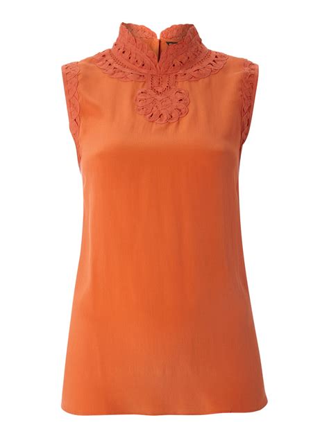 Biba Sleeveless Lacework Silk Blouse In Orange Burnt Orange Lyst