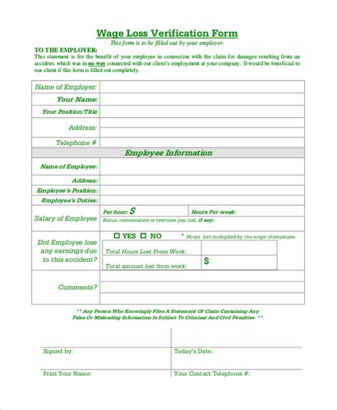 Printable Lost Wages Form