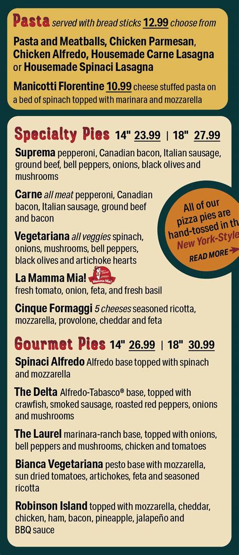 Menu At Mamma Mia Pizzeria Foley