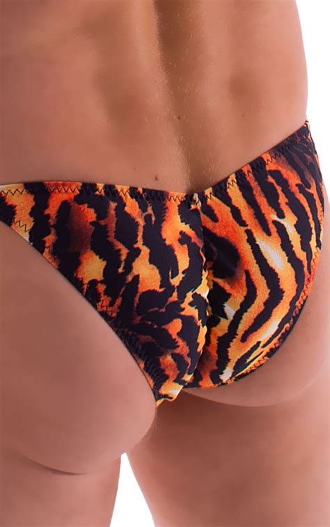 Mens Micro Pouch Scrunchie Back Swimsuit In Super Thin Skinz Wild Tiger