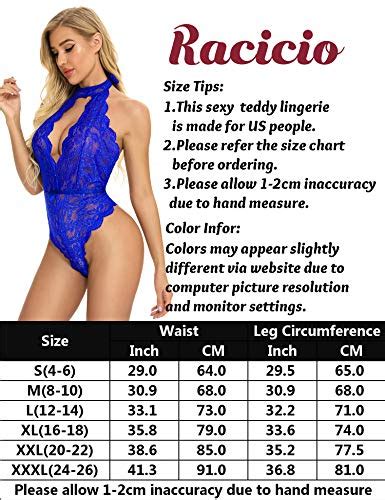 Racicio Womens Sexy Lingerie Snap Crotch Leotard Teddy Nightwear Lace