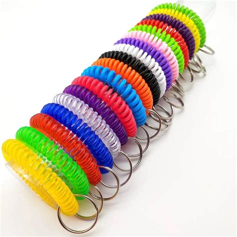 066c 50pieces Wrist Keychain Key Lanyard Ring Bracelet Holder Plastic Coil Wristband Stretch