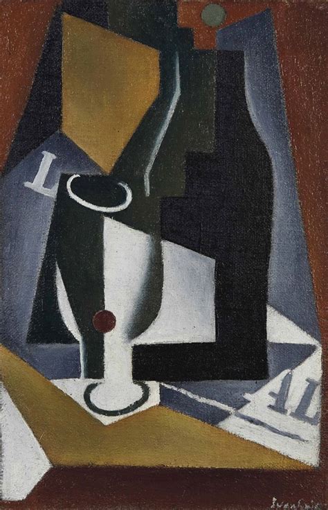 Juan Gris Bouteille Verre Et Journal Cubismo Natura