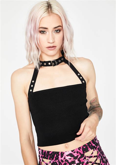 Choker Buckle Crop Top Black Crop Tops Black Crop Tops Tops