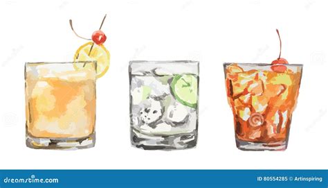 Watercolor Cocktails Set Vector Illustration Cartoondealer