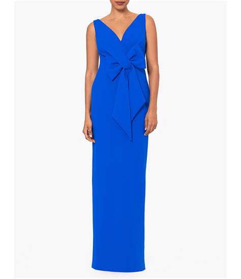 Betsy And Adam Scuba Crepe V Neck Sleeveless Bow Gown Dillards