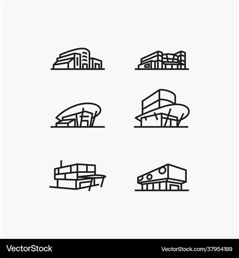 Convention center building icon set design Vector Image