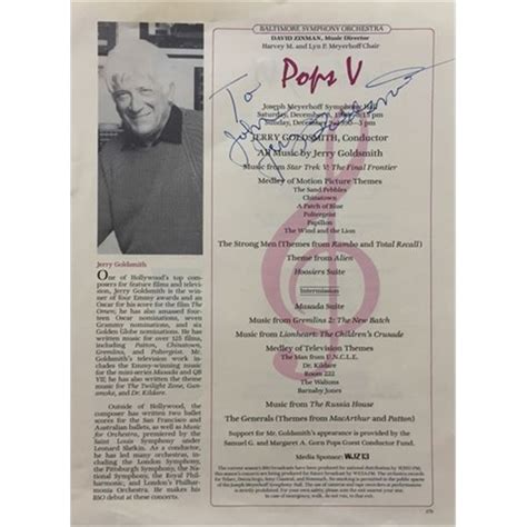 Baltimore Symphony Orchestra Music Composer Jerry Goldsmith Signed Photo