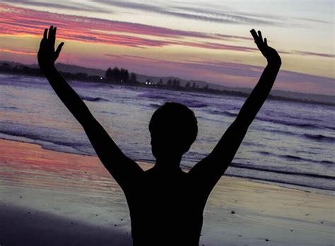 Premium Photo Rear View Of Silhouette Man With Arms Raised At Beach